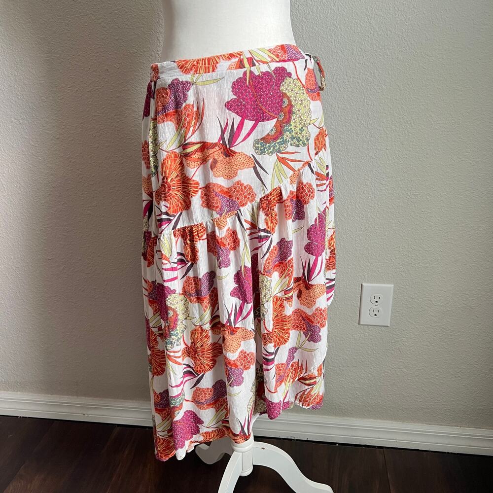 Rachel Zoe Floral Midi Wrap Skirt Women's XL Boho Chic Coastal Romantic Summer